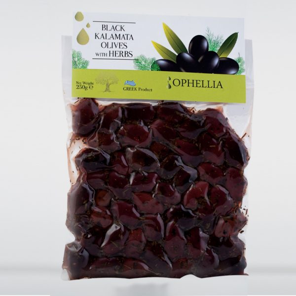 Оливки Каламата с травами (вакуум) 250гр.