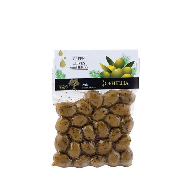 Оливки Зеленые с травами (вакуум) 250г